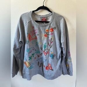 JOHNNY WAS California Dreamin' Embroidered Sweatshirt XL-Whimsical- RARE!